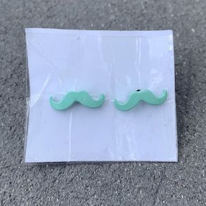 NWOT: TURQUOISE MUSTACHE STUD EARRINGS PLASTIC